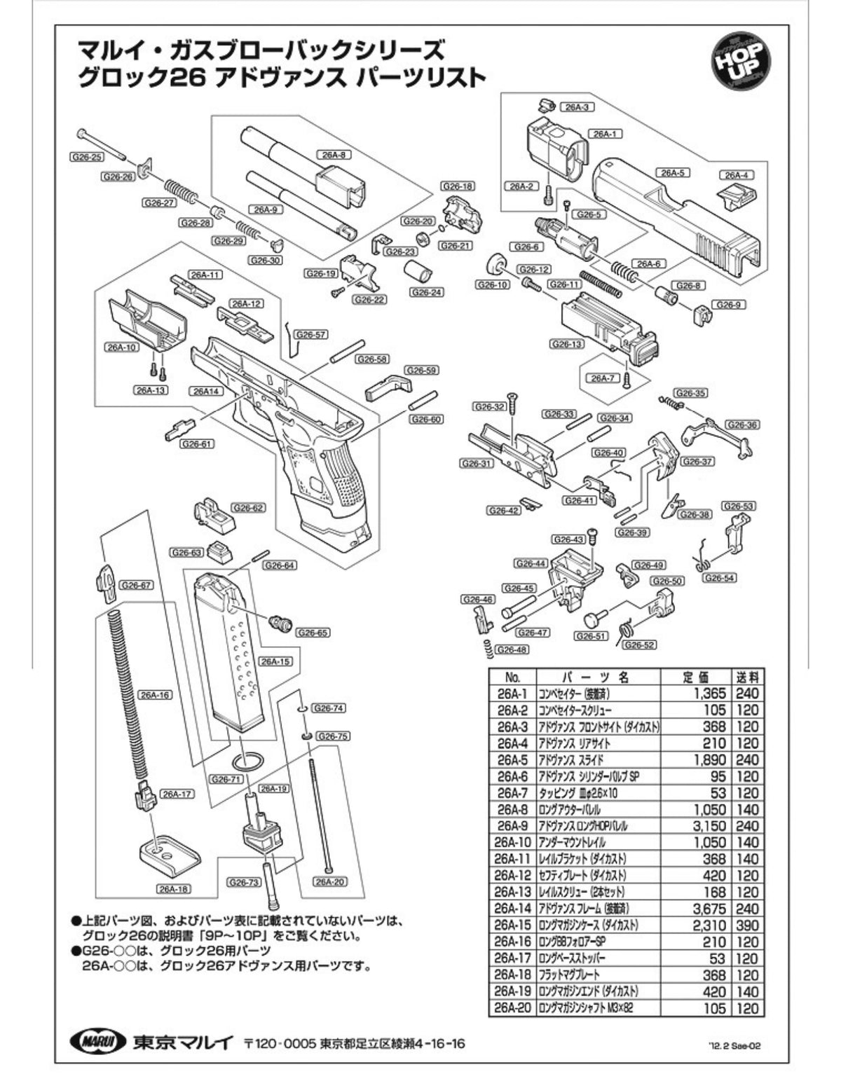 Tokyo Marui Glock 26 Advance exploded parts diagram