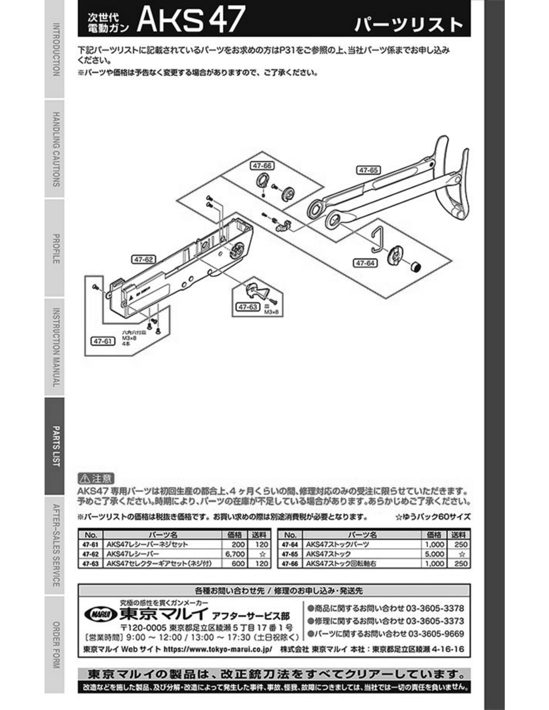 Tokyo Marui AKS47 NGRS Original Parts