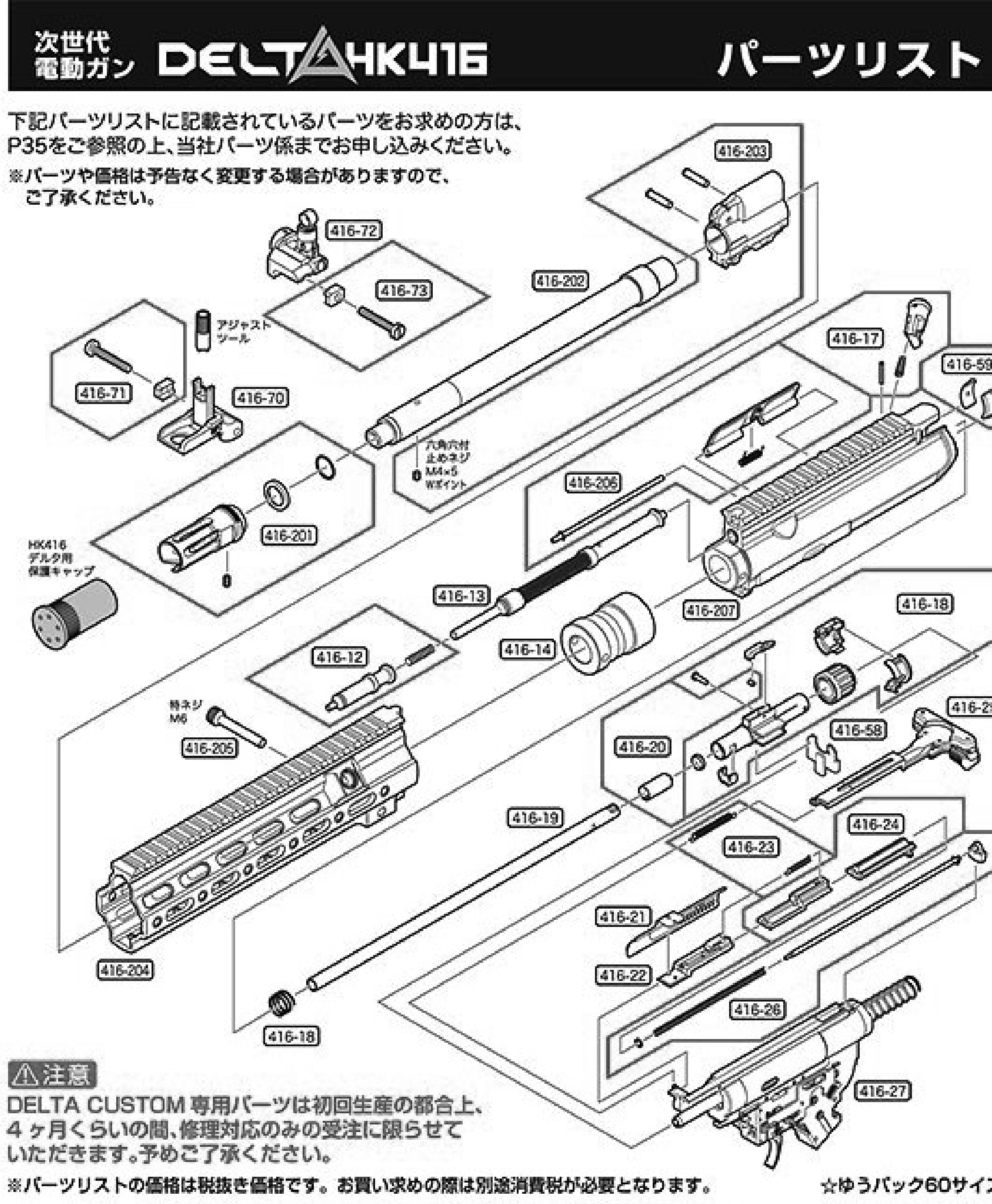 Tokyo Marui HK416 Delta Custom NGRS Original Parts