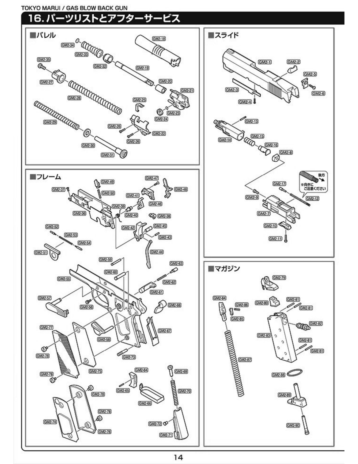 Tokyo Marui Detonics .45 Combat Master Stainless Steel Model exploded parts diagram