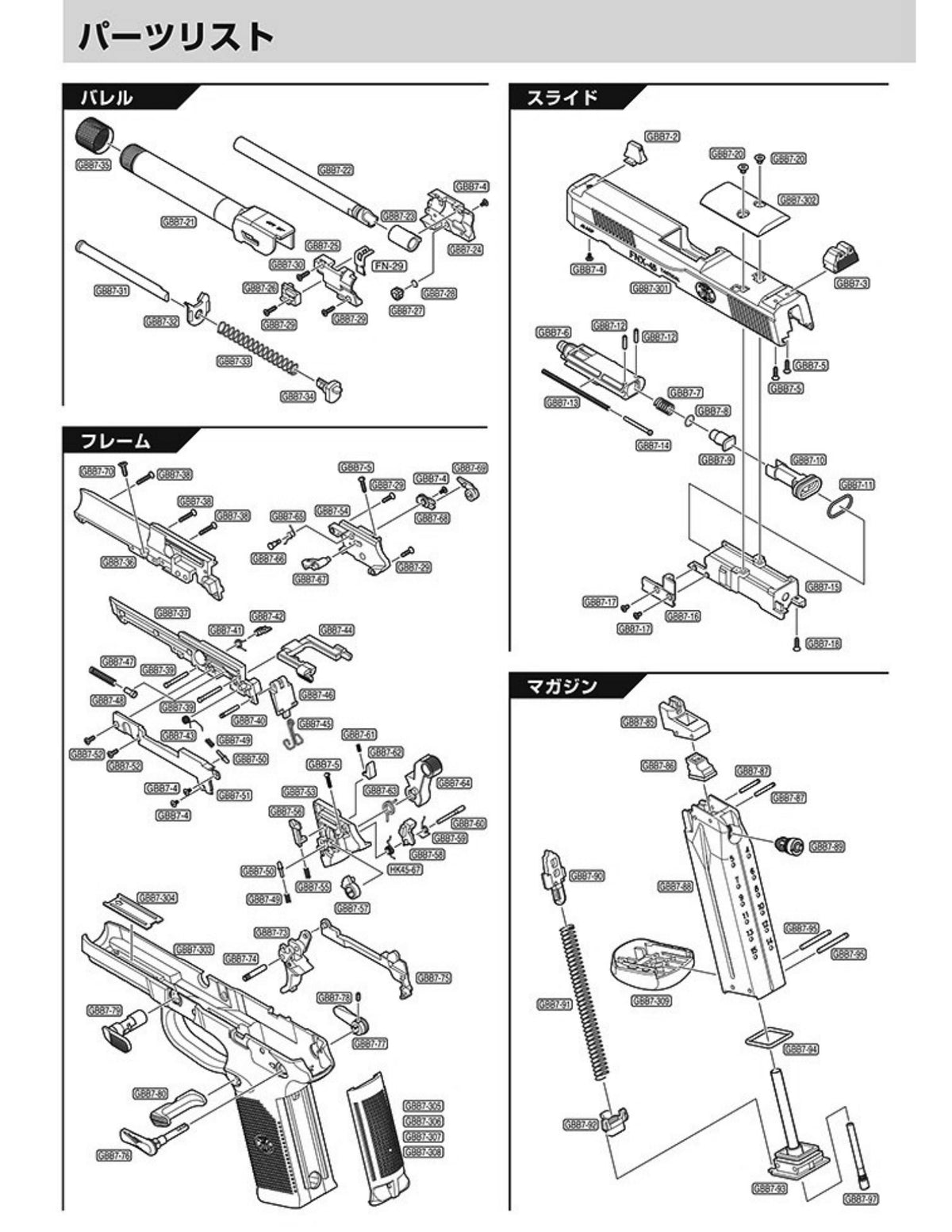 Tokyo Marui FNX-45 Tactical Black exploded parts diagram