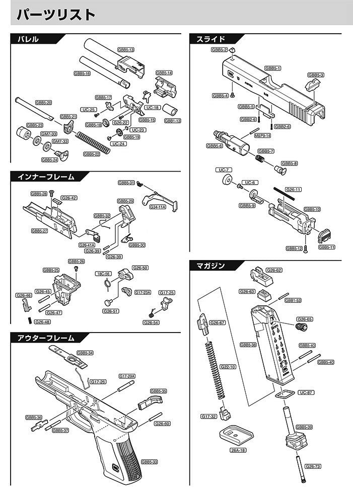 Tokyo Marui Glock 19 Gen.3 exploded parts diagram