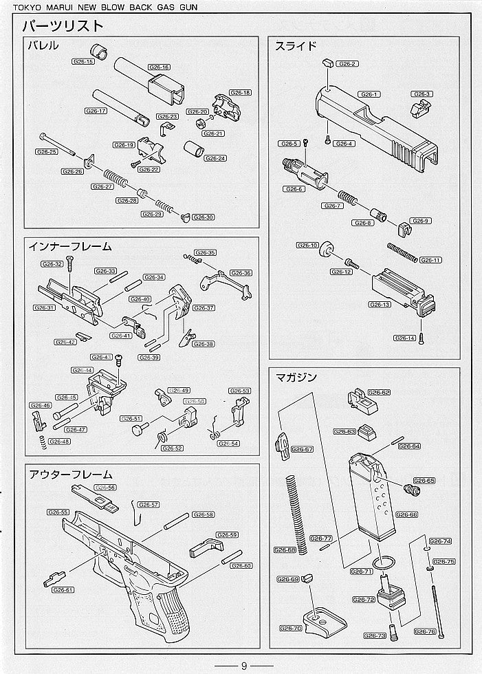 Tokyo Marui Glock 26 exploded parts diagram