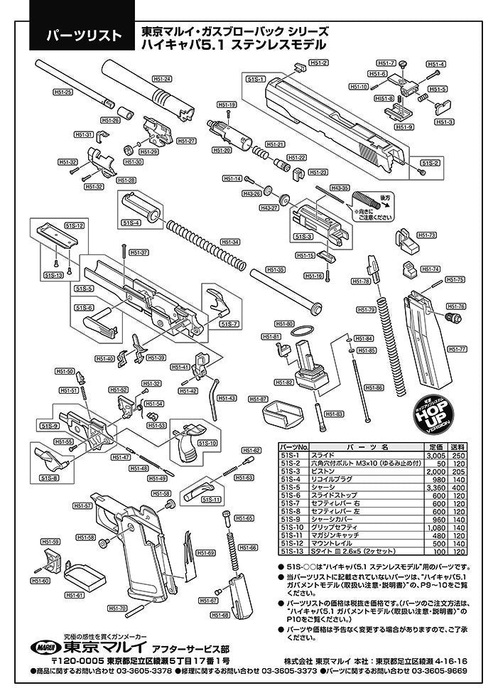 Tokyo Marui Hi-Capa 5.1 Stainless Steel Model exploded parts diagram