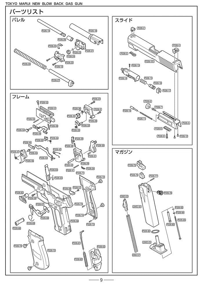 Tokyo Marui SIG Sauer P226 Rail exploded parts diagram