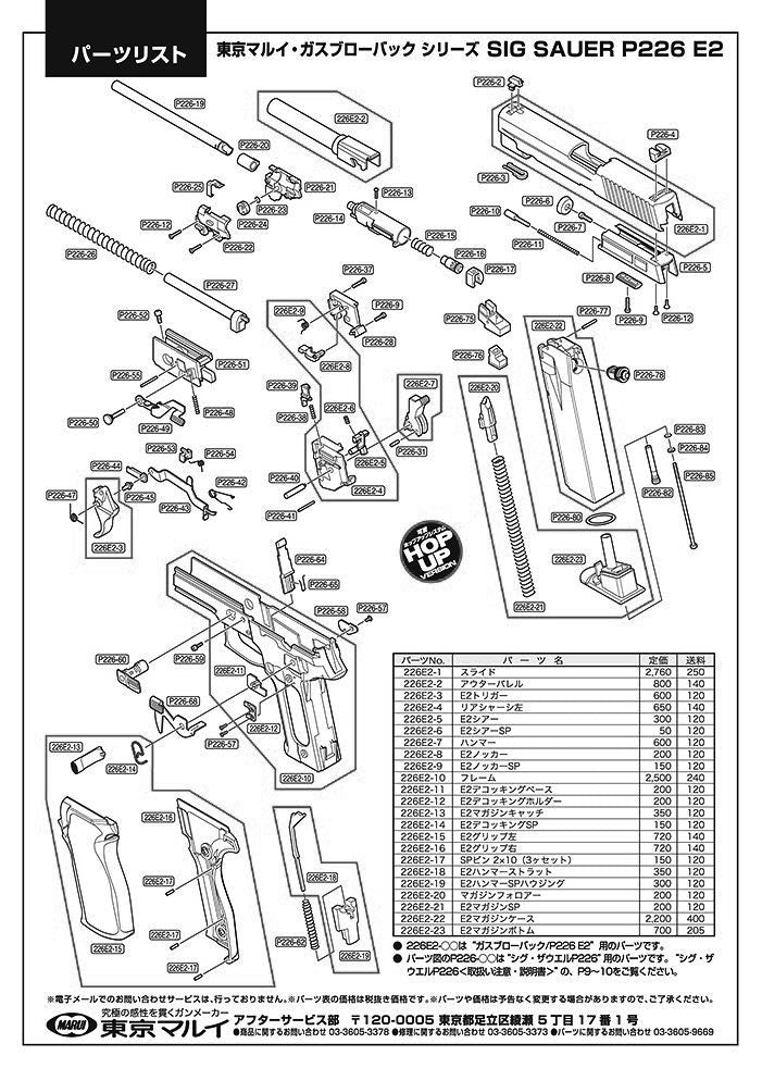 Tokyo Marui SIG Sauer P226 E2 exploded parts diagram