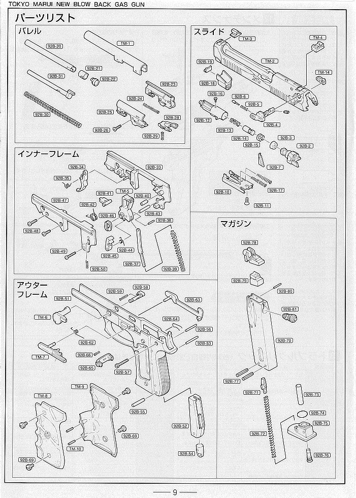 Tokyo Marui Tactical Master exploded parts diagram